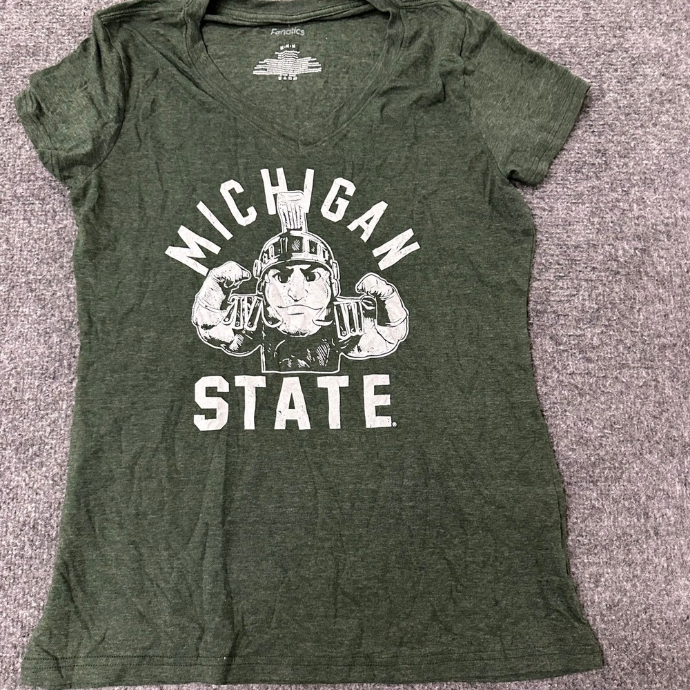 Fanatics T-Shirt Womens Size M Green Michigan State Spartans Viscose V-Neck Tee